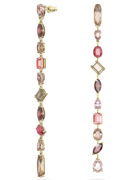 Aretes Swarovski Gema Cascada Rosa y Borgoña Dorado