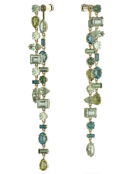 Aretes Swarovski Gema Cascada Verde Esmeralda Dorado