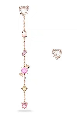 Aretes Swarovski Corazones Cadena Oro Rosa