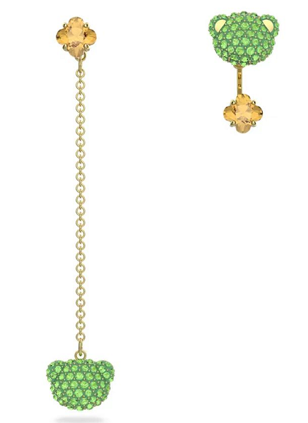 Aretes Swarovski Osito Pavé Verde y Flor Dorada