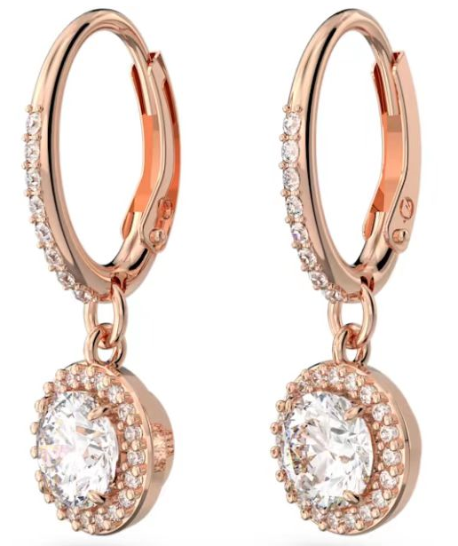 Aretes Swarovski Halo Cristal Redondo Oro Rosa