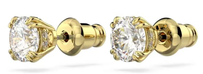 Aretes Swarovski de Botón Solitario Redondo Dorado
