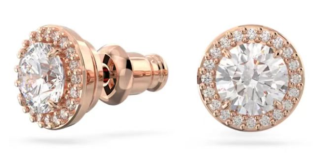 Aretes Swarovski halo cristal blanco tono oro rosa