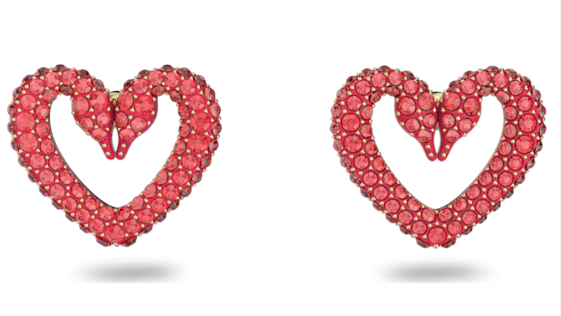 Aretes Swarovski corazón calado cristal rojo dorado