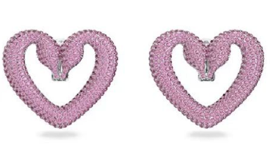 Aretes Swarovski corazón mediano cristal rosa pavé