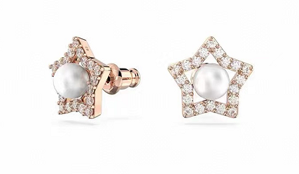 Aretes Swarovski estrella perla blanca oro rosa