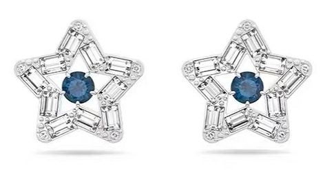 Aretes Swarovski estrella baguette cristal azul