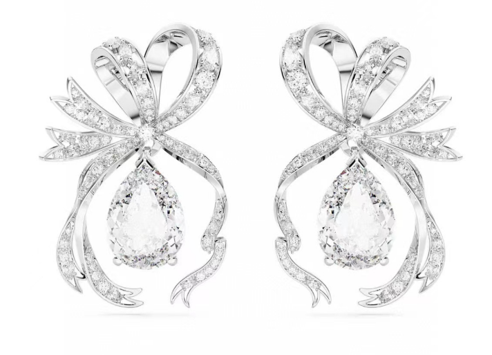 Aretes Swarovski lazo colgante cristal pera rodio