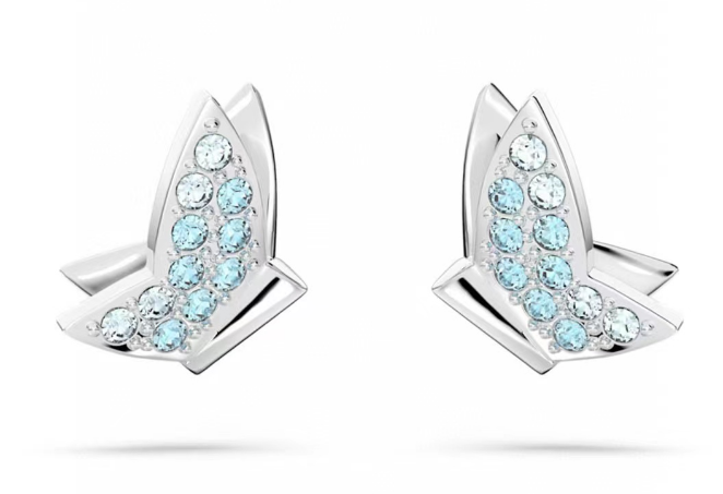 Aretes Swarovski mariposa estilizada cristal celeste