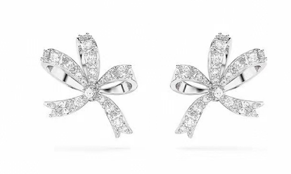 Aretes Swarovski lazo de botón cristal transparente rodio