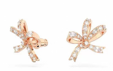 Aretes Swarovski lazo de botón cristal transparente oro rosa