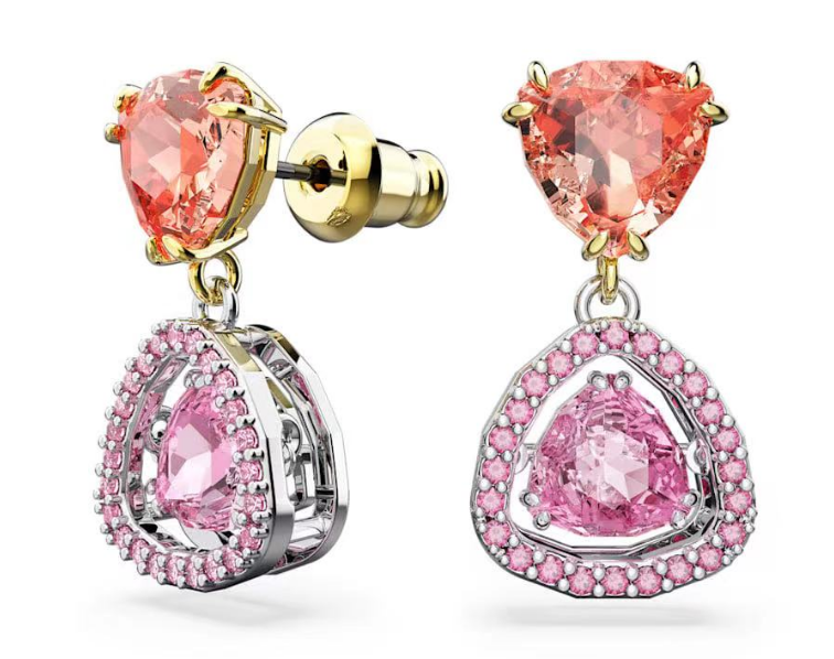 Aretes Swarovski Corazón Coral y Halo Rosa