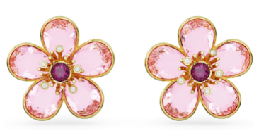 Aretes Swarovski Flor Cinco Pétalos Rosa Fucsia