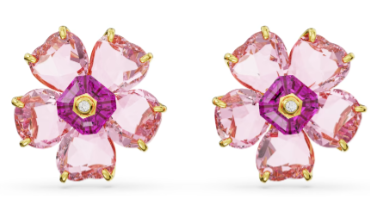 Aretes Swarovski Flor Cinco Pétalos Rosa Pastel
