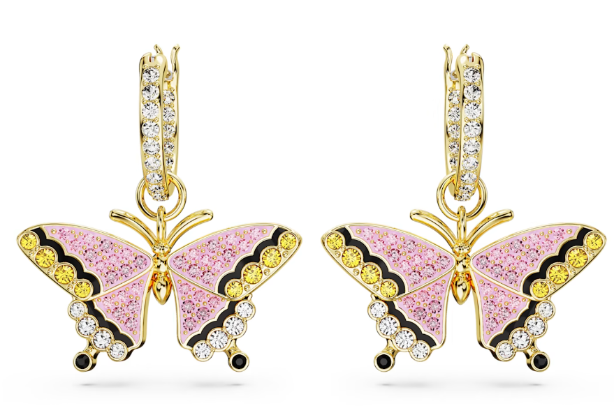 Aretes Swarovski Mariposa Rosa y Negro