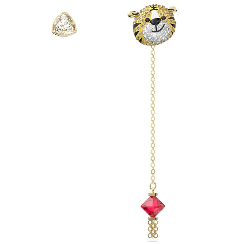 Aretes Swarovski Tigre Colgante Cristal Rojo Tono Dorado