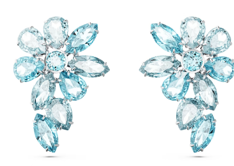 Aretes Swarovski Flor Cristales Celestes