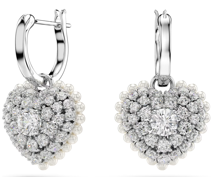 Aretes Swarovski Corazón Cristal y Perlas