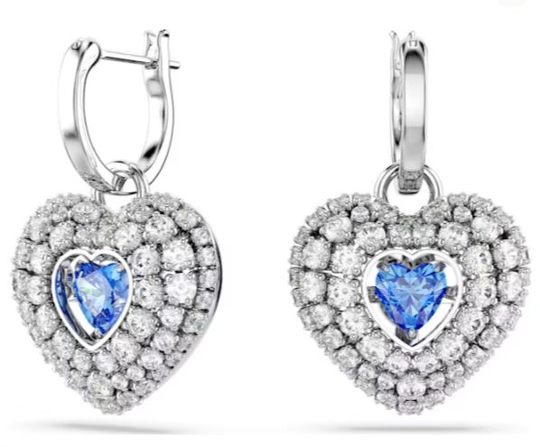 Aretes Swarovski Corazón Azul Doble Halo