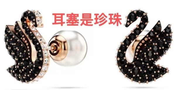 Aretes Swarovski Swan Cisne Negro Oro Rosa