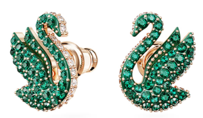 Aretes Swarovski Swan Cisne Verde Oro Rosa