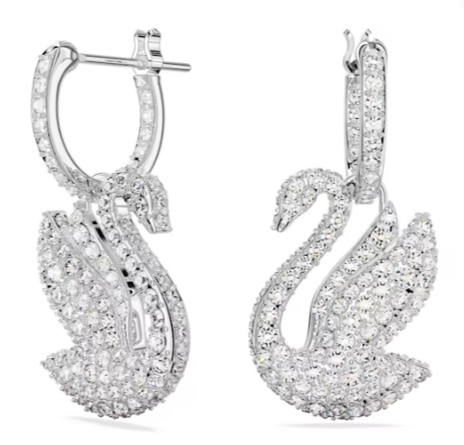 Aretes Swarovski Swan Cisne Blanco Aro Platino