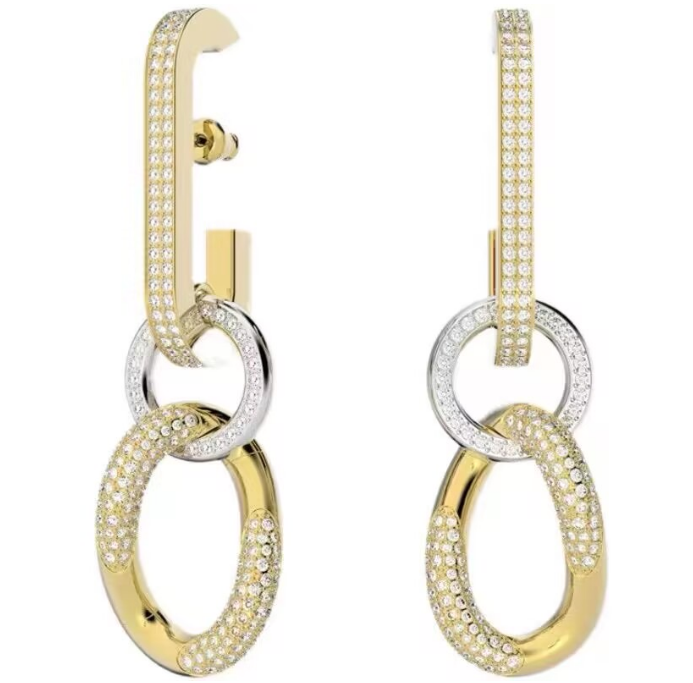 Aretes Swarovski Eslabones Bicolor Tono Dorado