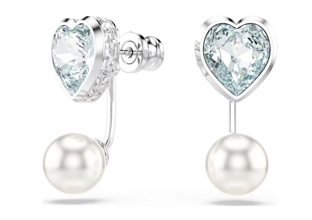 Aretes Swarovski Corazón Celeste con Perla