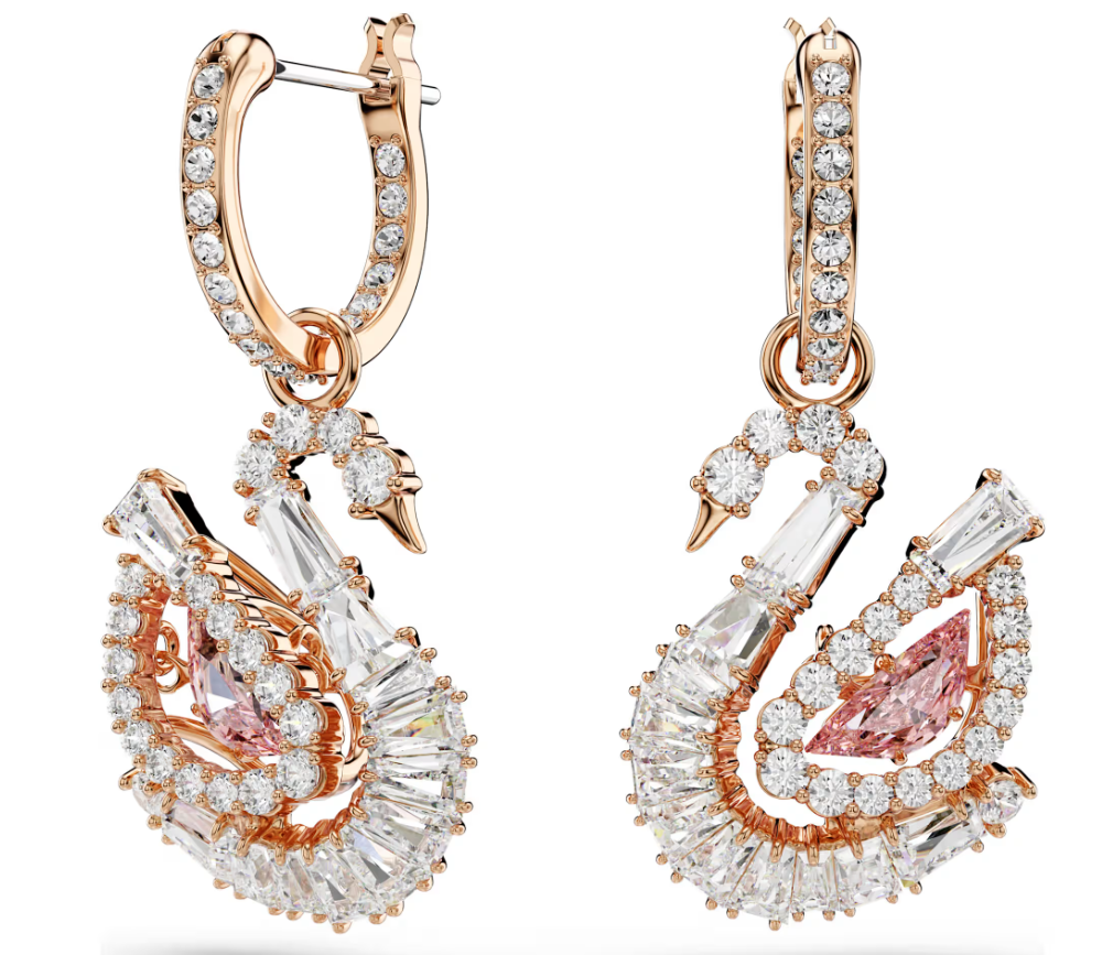 Aretes Swarovski Cisne Marquise Rosa Oro Rosa