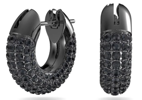 Aretes Swarovski Aro Grueso Pavé Rodio Negro
