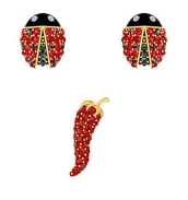 Aretes Swarovski Mariquita Pavé Rojo y Negro