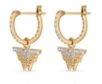 Aretes Aro Dorado Dije Triangular Pavé Blanco