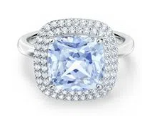 Anillo Swarovski halo cristal azul claro cushion