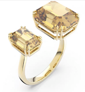 Anillo Millenia Abierto Dos Cristales Champán Octagonales