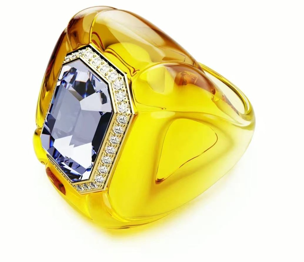 Anillo Swarovski Cristal Lavanda en Resina Amarilla