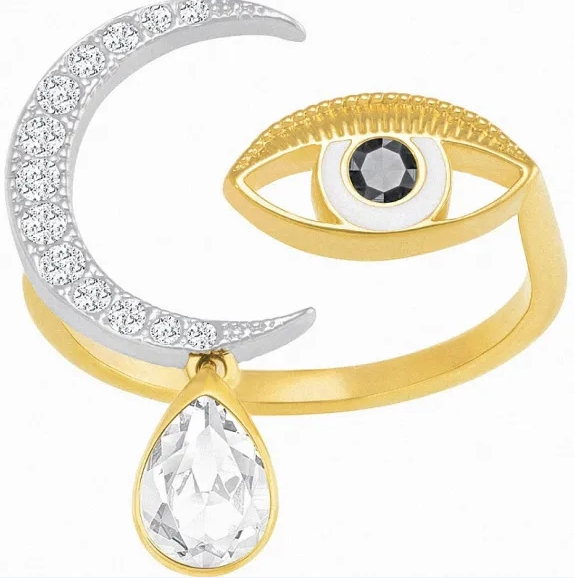 [J002] Anillo Swarovski Ojo Protector y Luna Ajustable