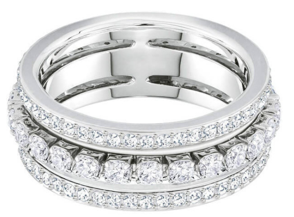 Anillo Swarovski triple hilera pavé rodio talla #8