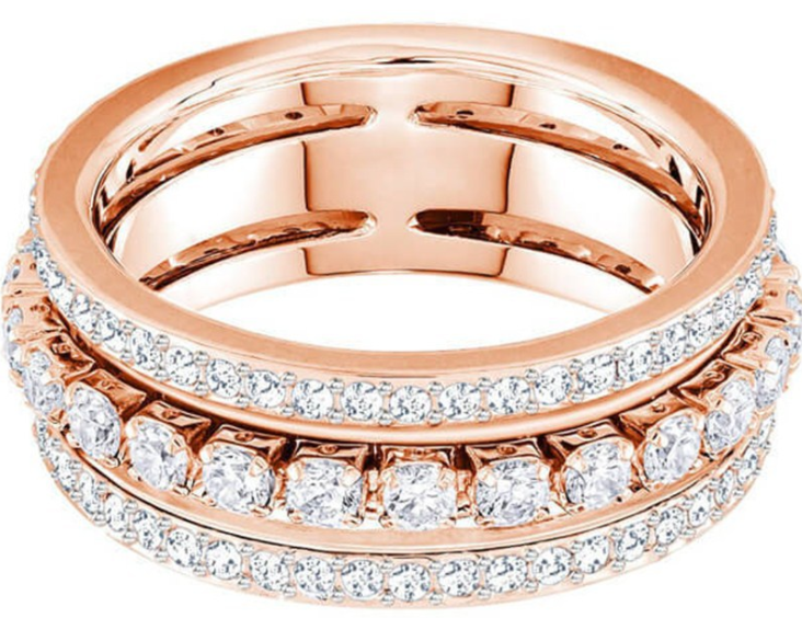 Anillo Swarovski triple hilera pavé oro rosa talla #7