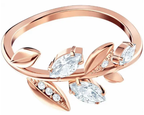 Anillo Swarovski ramas de hojas oro rosa talla #6