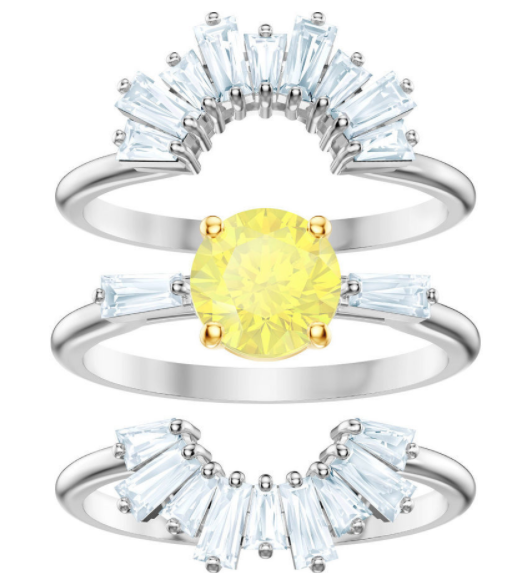Set 3 anillos Swarovski rayos de sol cristal amarillo talla #8