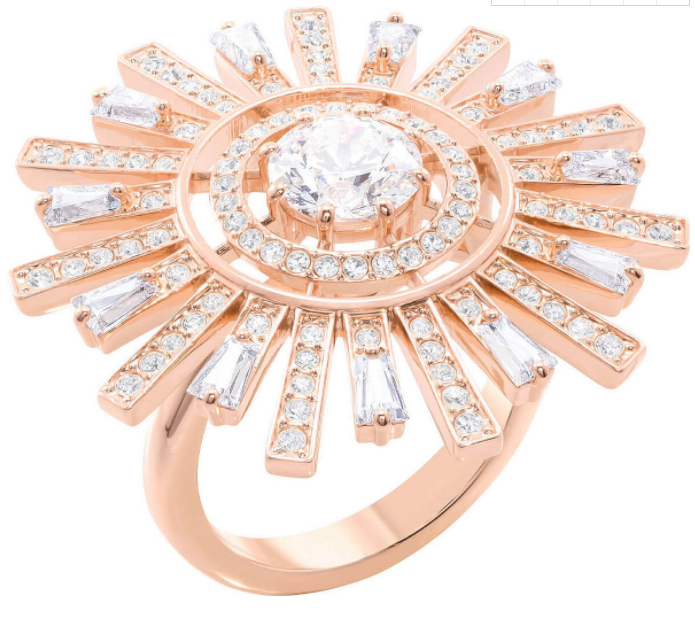 Anillo Swarovski medallón rayos de sol oro rosa talla #6