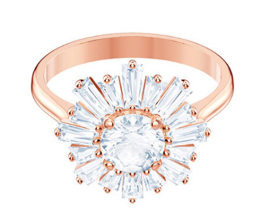 Anillo Swarovski sol cristal blanco oro rosa talla #6