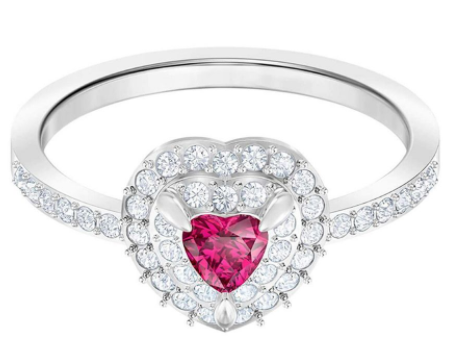 Anillo Swarovski corazón fucsia halo rodio talla 8