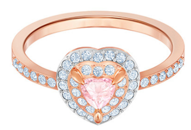 Anillo Swarovski corazón rosa halo oro rosa talla 8
