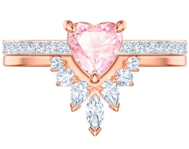 Anillo Swarovski corazón rosa cascada oro rosa talla 6