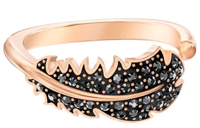 Anillo Swarovski pluma cristales negros ajustable