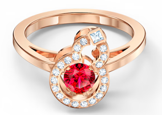 Anillo Swarovski lazo cristal rojo oro rosa talla 6