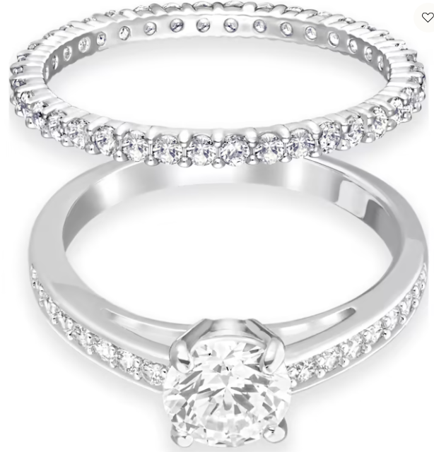 Set 2 anillos Swarovski solitario y eternity rodio talla 6