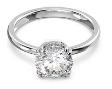 Anillo solitario cristal redondo halo oculto rodio