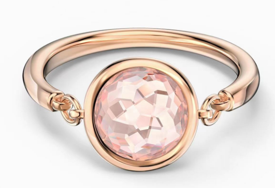 Anillo cristal redondo rosa cadenas oro rosa